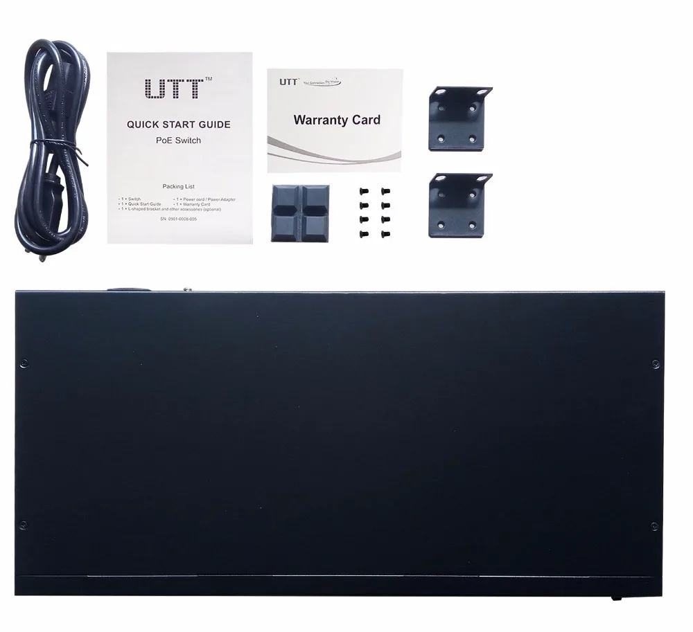 UTT S1242P 24-портов неуправляемый Fast ethernet POE коммутатор, 24 портов POE 260 Вт, 802.3af/at, плюс 2 GE Комбинированных Портов