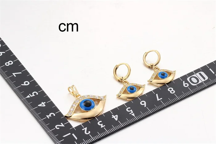 Yellow Gold Color Blue Evil Eyes Cluster CZ Statement Pendant Necklace Dangle Earrings Egypt Jewelry Sets Bijoux for Women|earring fittings|earring