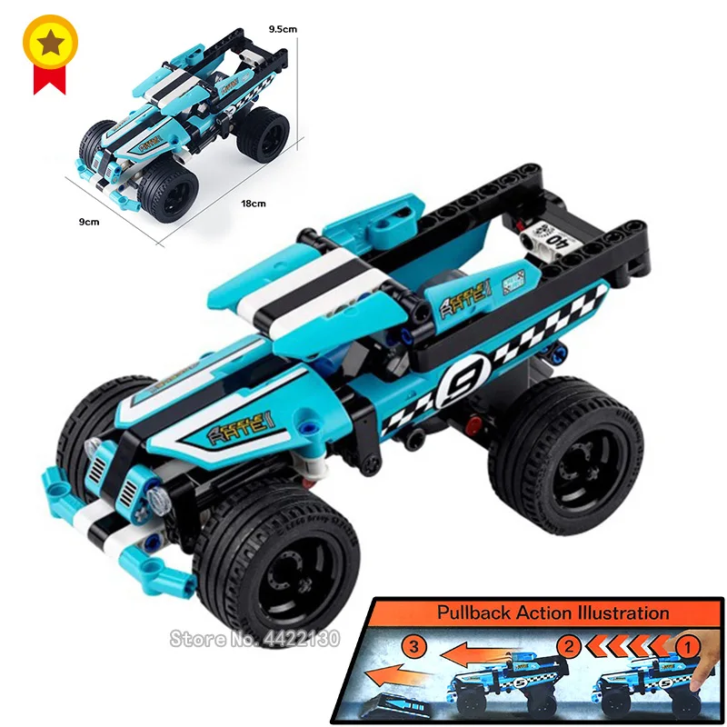 

Dazzling on the field Racing car Blue buggy Tech pull back car Building Blocks Slide board model No1 Compatible legoinglys toy