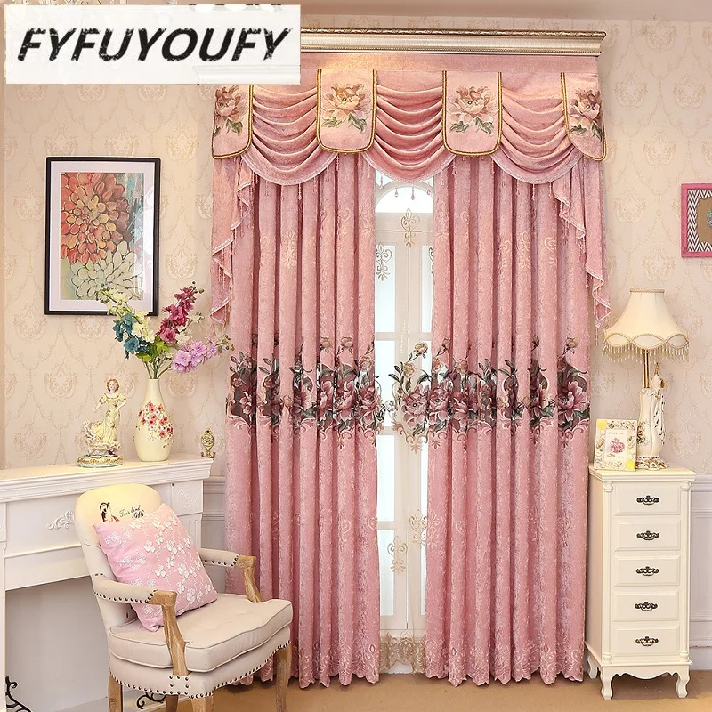 

Polyester Striped luxury Embroidered Flat Valance Blackout curtains the curtains in the Livingroom Flat Window can Customizable