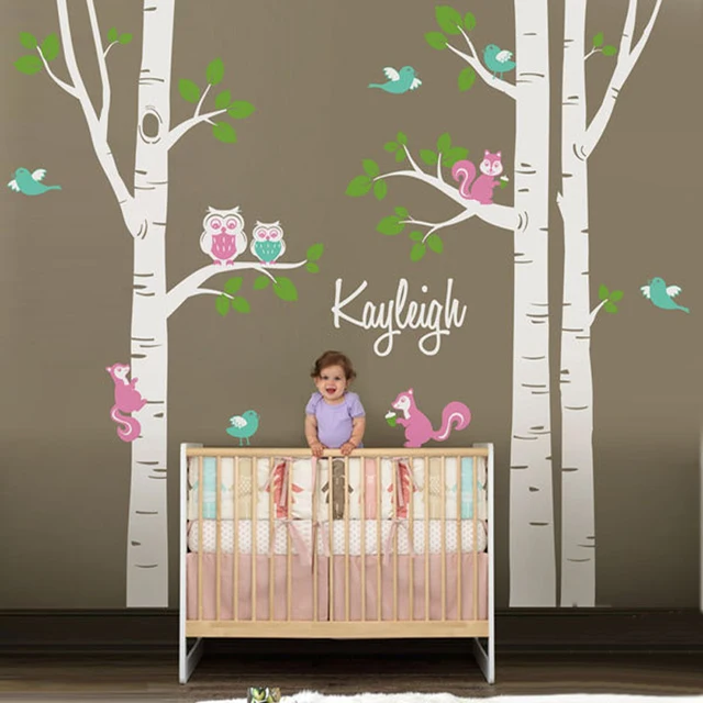 Cute Owl Squirrel Birch Tree Wall Stickers Personalized ...