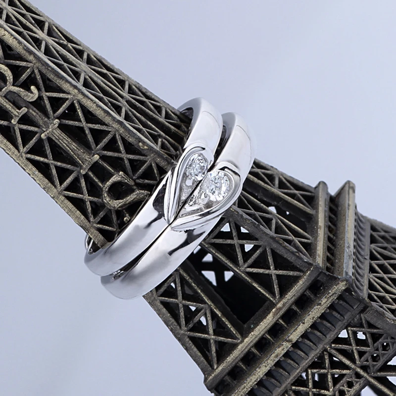 1PCS 925 Sterling Silver Ring AAA Cubic Zircon Heart Couple Rings Wedding Jewelry for Lover Women Men Jewelry Valentine Day Gift