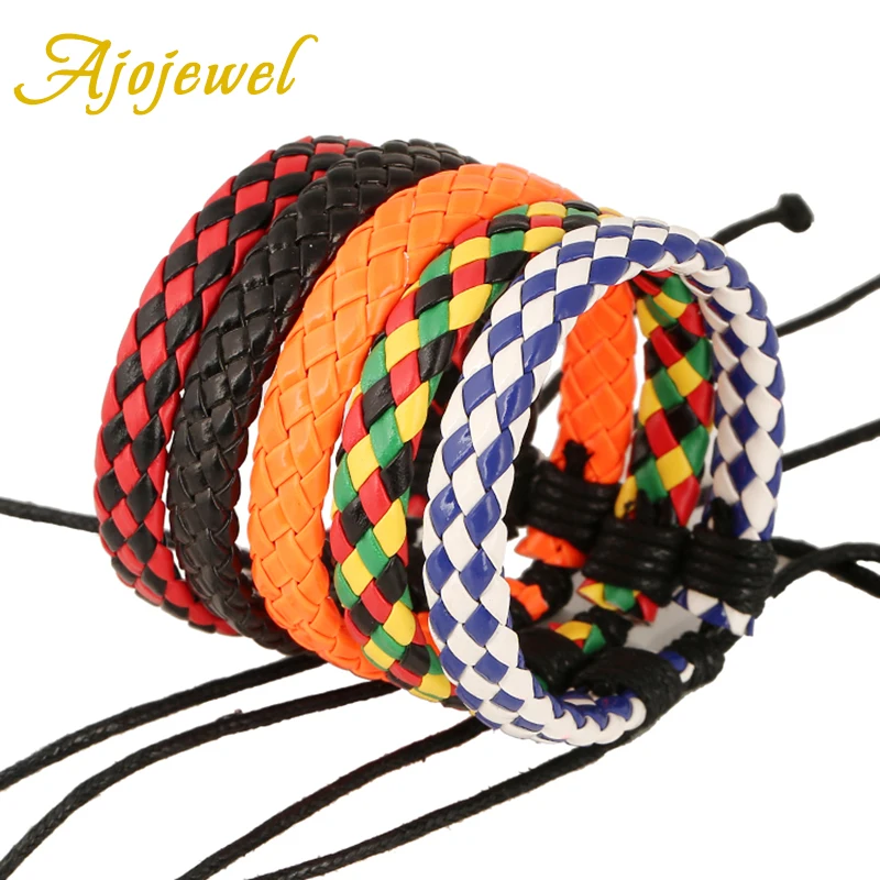 

Ajojewel Hot Sale Handmade PU Leather Bracelets For Women And Men Wholesale 5 Color Choose Can Mix Colors