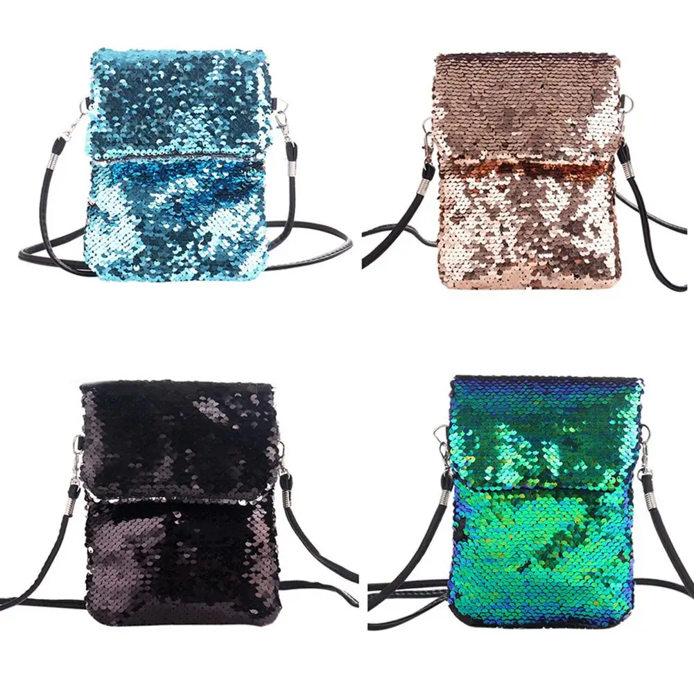 

Fashion Dual Colors Sequins Women Mini Phone Holder Bag Shoulder Crossbody Bag Pouch Ladies Chain Small Bags For Women Girl