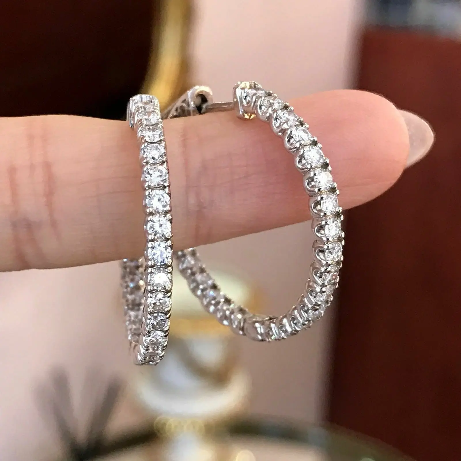 

Solid 18K White Gold Or Silver Over 1.50Ct Round Cut VVS1/ 1.8mm Moissanite Huggie Hoop Earrings