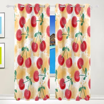 

Wide 139cmxLong 213cm Living Room 80% Blackout Thermal Insulated Black Out Colorful Window Curtains 2 Panels Cherry Fruit Candy