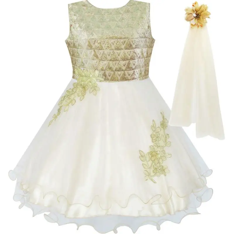Flower Girl Dress Champagne Sparkling Lace Pageant 2020 Summer Princess Wedding Party Dresses Size 4-10 Carnival Vestidos | Детская