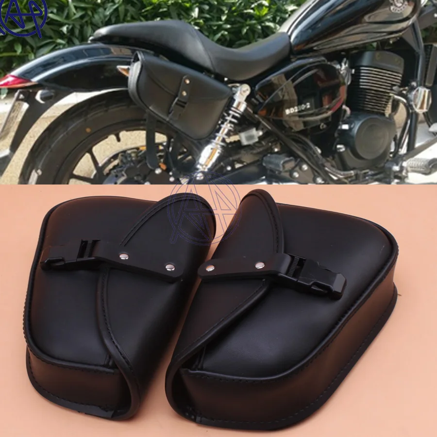 1Pair New Black PU Leather Motorcycle Luggage Bags Saddlebags Saddle