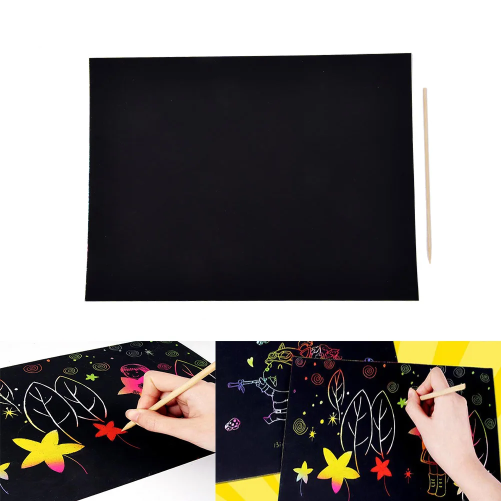 

Magic Scratch Art Painting Paper With Drawing Stick Baby Playing Toys A4 Sheets Kids Painting Set Scratch Paper Colorful