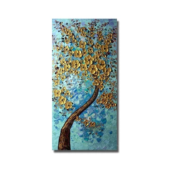 

Free Shipping 100% Hand-painted Oil Painting Abstract Golden Flower Tree Home Decorates Pictures For Living Room Wall No Framed