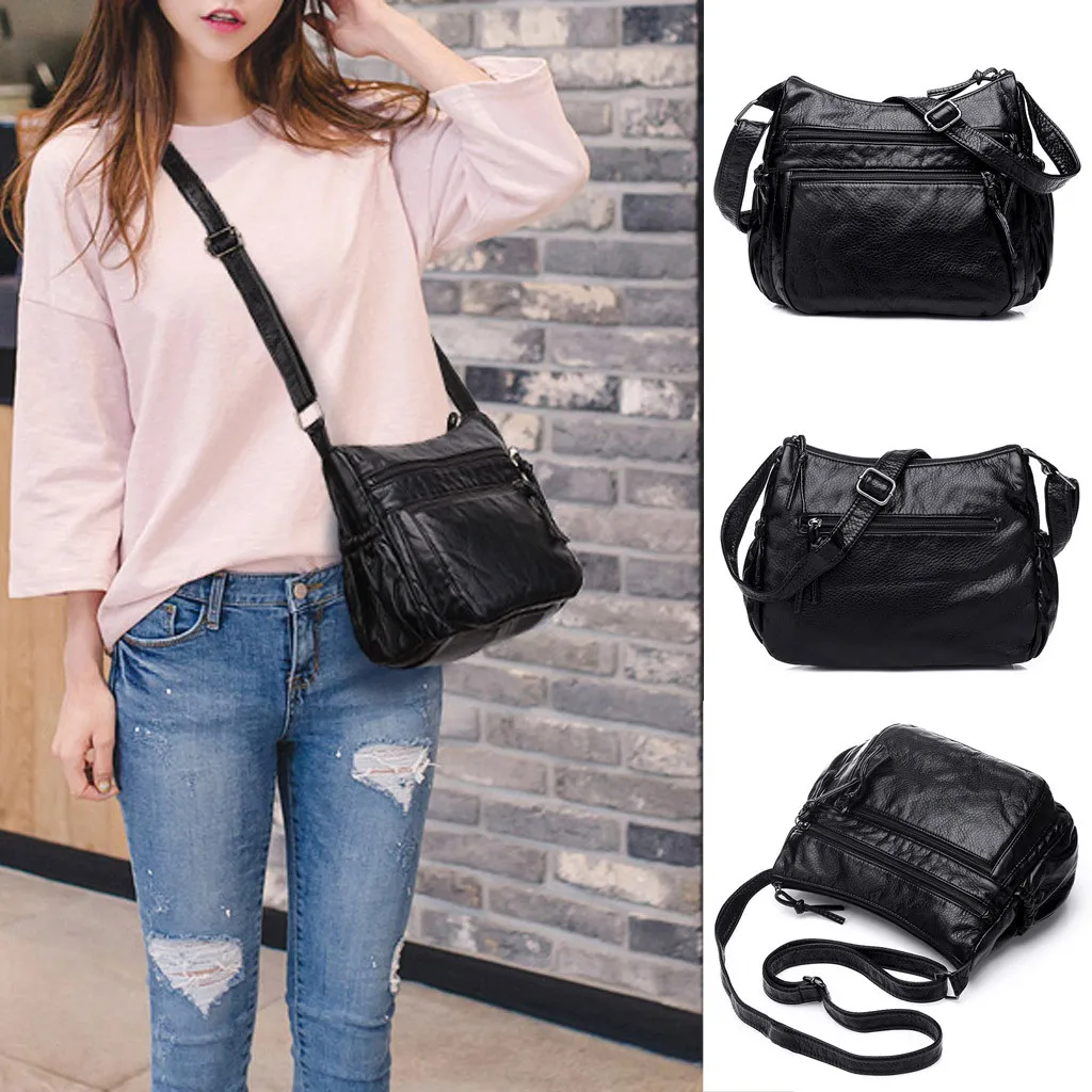 

2019 Fashion Woman ladies hand bags Single Shoulder Soft Leather Double Zipper Inclined Handbag bolsa feminina bolsa feminina