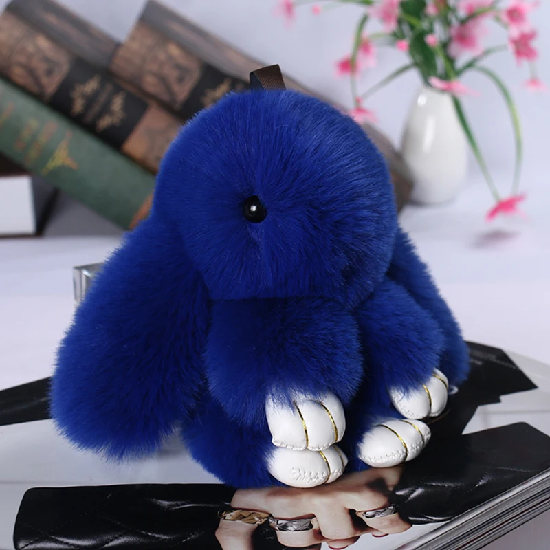 

2018 Cute Pluff Bunny Keychain Rex faux Genuine Rabbit Fur Key Chain For Women Bag Toy Doll Fluffy Pom Pom Lovely Pompom Keyring
