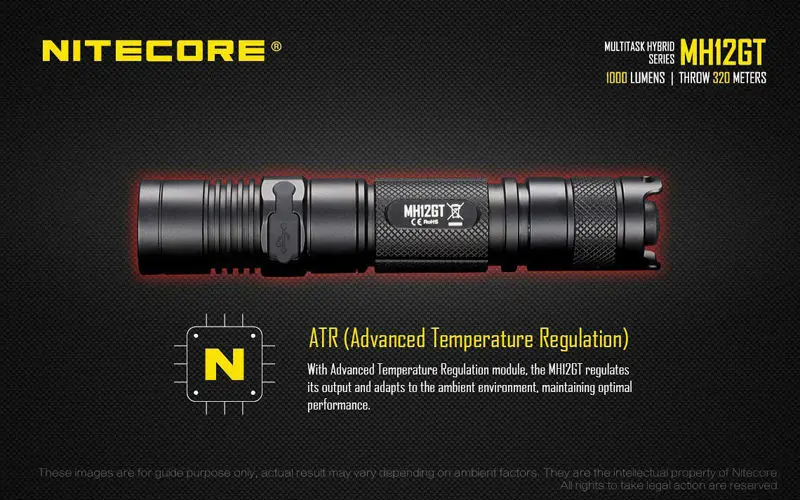 NITECORE MH12GT 1000 люмен светодиодный 18650 3400 мАч аккумулятор USB Перезаряжаемый Фонарик поисково-спасательный портативный фонарь