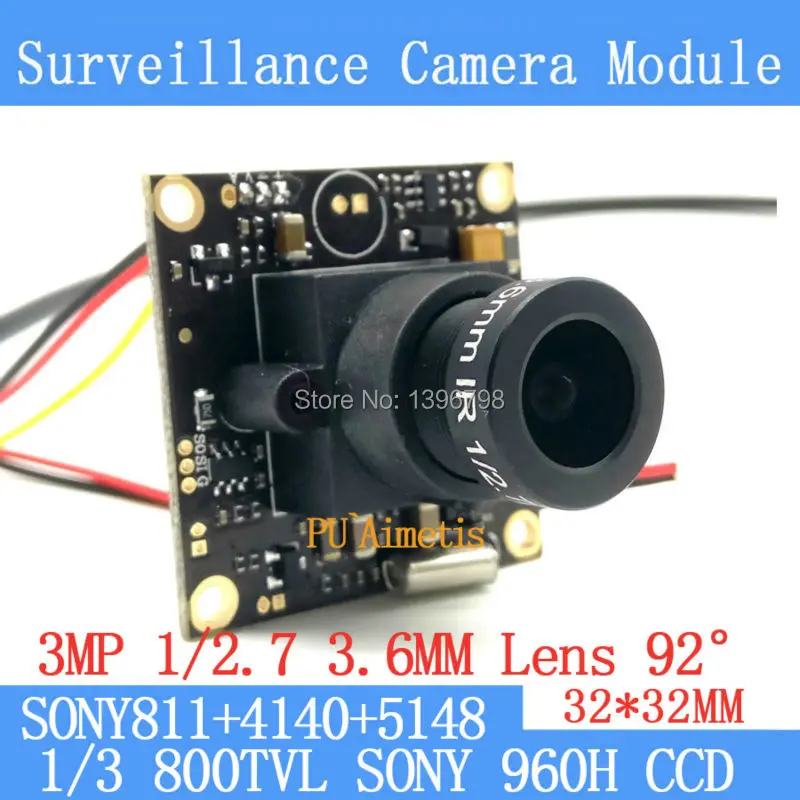 Offerte 32*32mm telecamera di sorveglianza 800tvl 1 3 effio ccd sony 811 + 4140 + 5148 modulo telecamera cctv, 3mp + 3.6mm obiettivo da 92 gradi + bnc osdcable