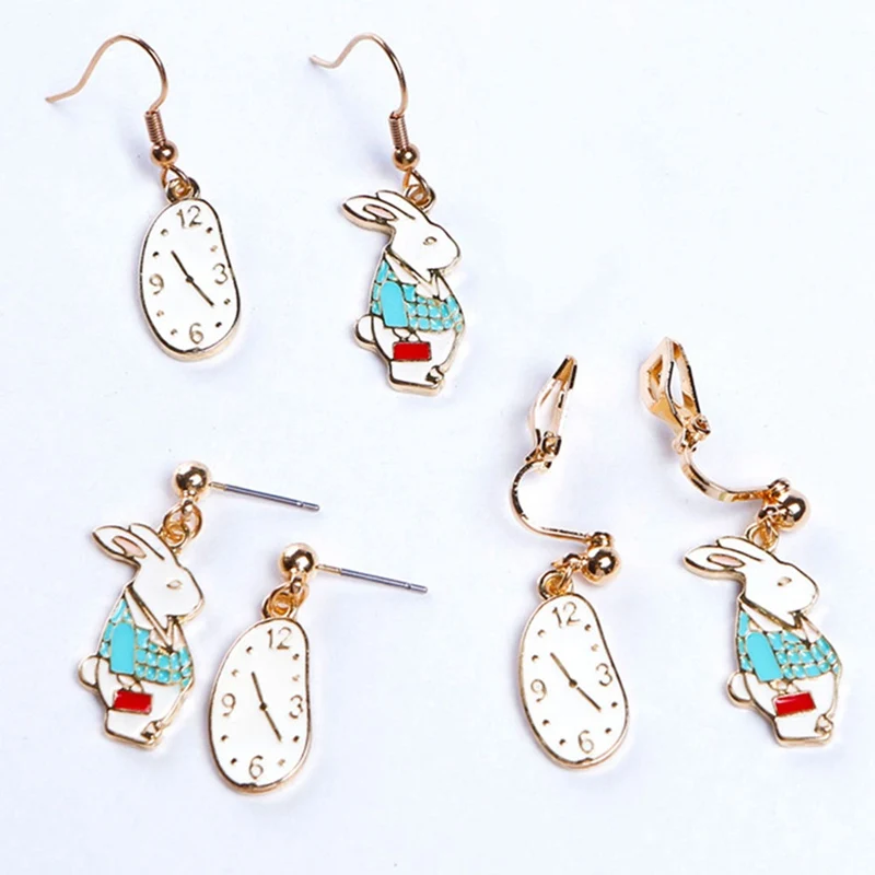 Cute font b Watches b font Rabbit Asymmetrical Earrings Ear clips Ear hooks New Design Retro