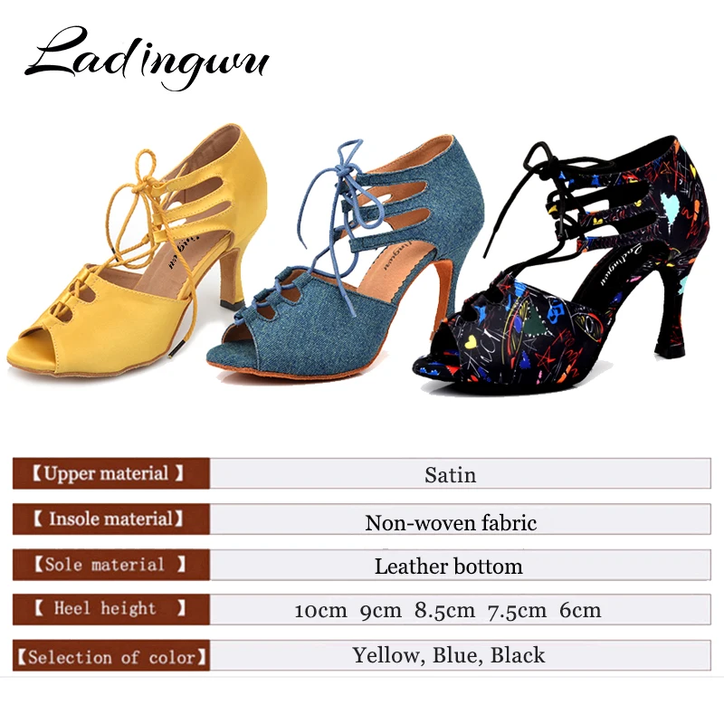 Ladingwu-zapatos de baile con cordones para niña, calzado de satén Floral, zapatos de baile latino, Samba, fiesta, salón de baile, zapatos de fondo suave, talla única