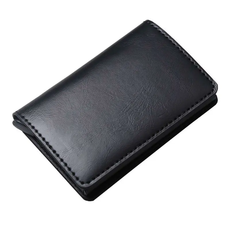 

New Business Credit Card Holder Men RFID Wallet Multifunction Automatic Aluminium Alloy Leather Cards Case Men Mini Slim Purse