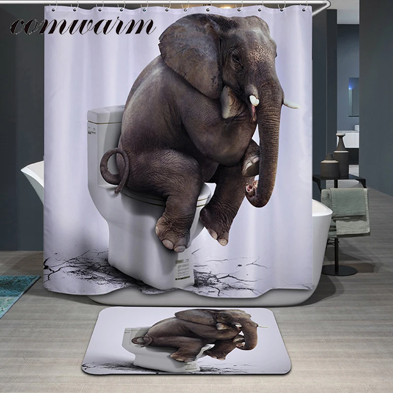 

Comwarm Funny Animals Elephant Pattern Polyester Shower Curtain Glasses Dog Bear Shark Panda Printed Waterpoof Bath Curtain