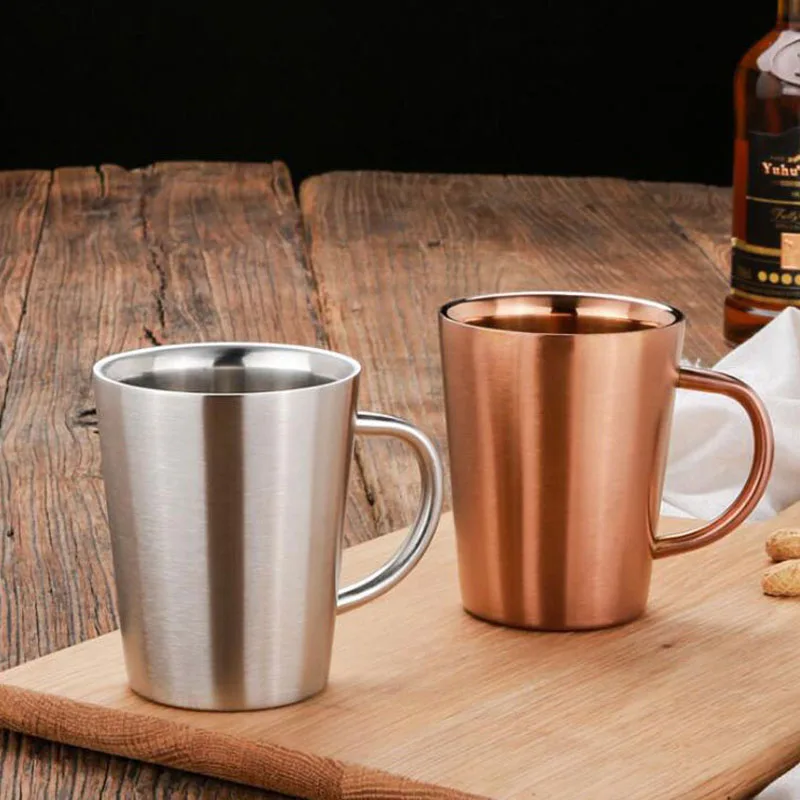 

20pcs Double Layer 304 Stainless Steel Rose Gold Silver Mugs Anti-hot Portable Travel Outdoor Coffee Mug Tea Cup ZA4659