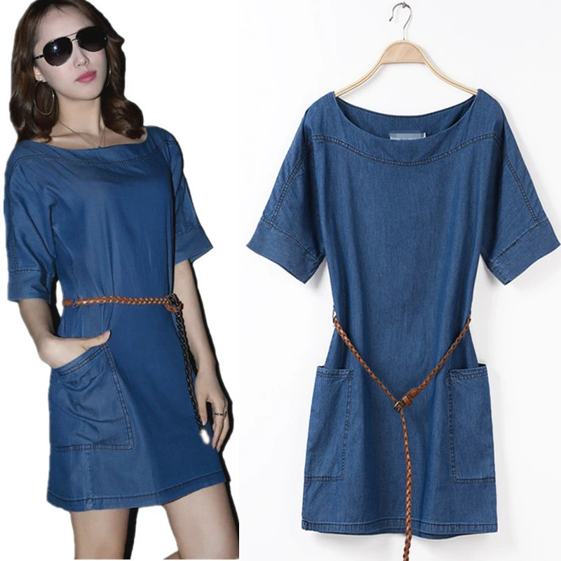 Summer Short Sleeve Denim Dress Plus Size Loose Casual One Piece Dress Women Denim Dress Knee Length Vestidos Feminino M Women Denim Dress Denim Dressdress Women Aliexpress