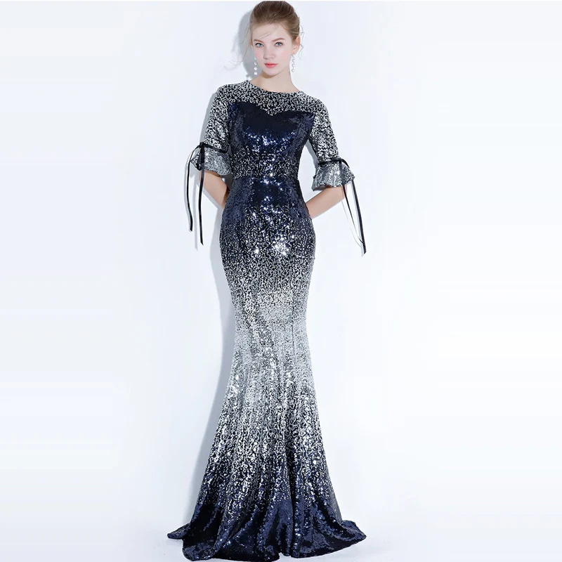 Vestido Longo блестящие вечерние платья с блестками длинное Русалка оборками вечернее