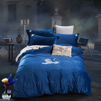 

4Pcs Fleece fabric Luxury 12 constellations diamond ironing Bedding Set blue Bed Set King Queen Bed Linens Duvet Cover Bed Sheet