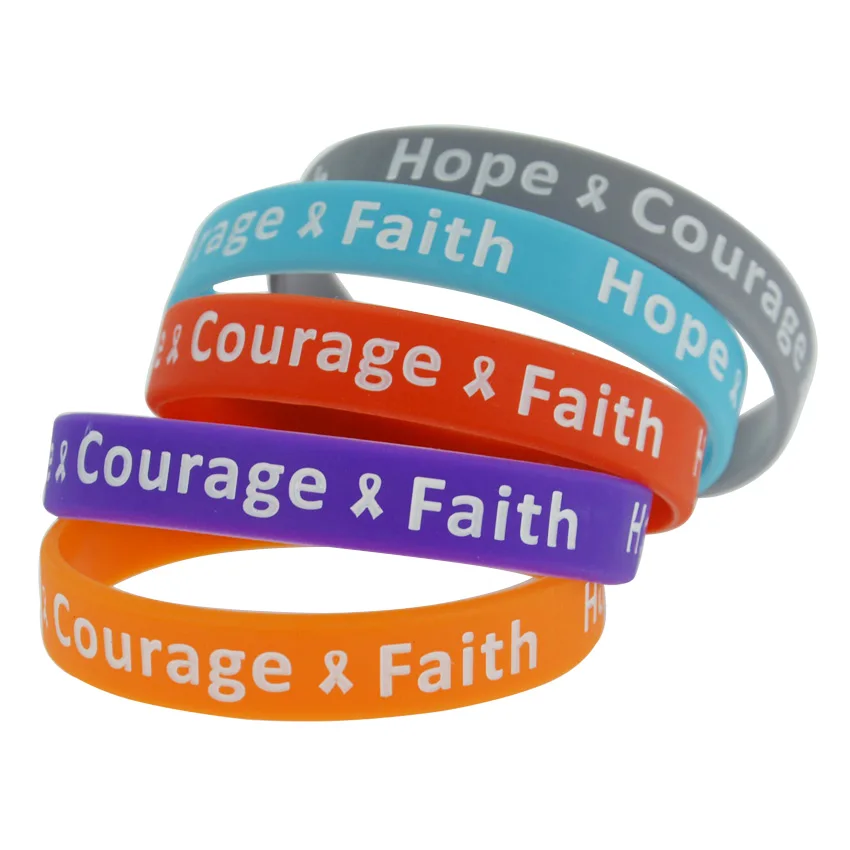 50pcs/lot Hope Courage and Faith Silicone Wristband for Cancer Bracelet