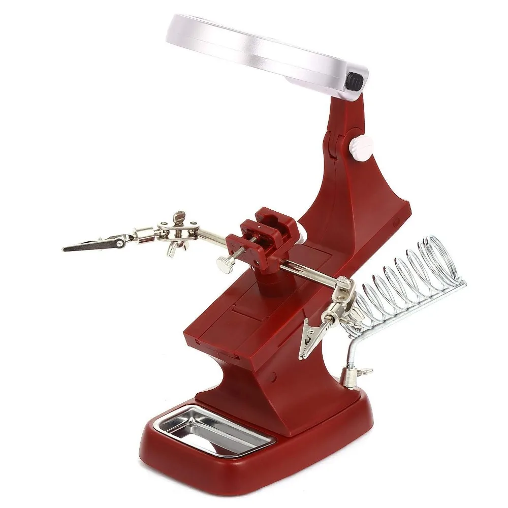 

Soldering Solder Iron Stand Holder Station Magnifier With LED Light Third Hand Welding Magnifier Alligator Clip Repair Tool