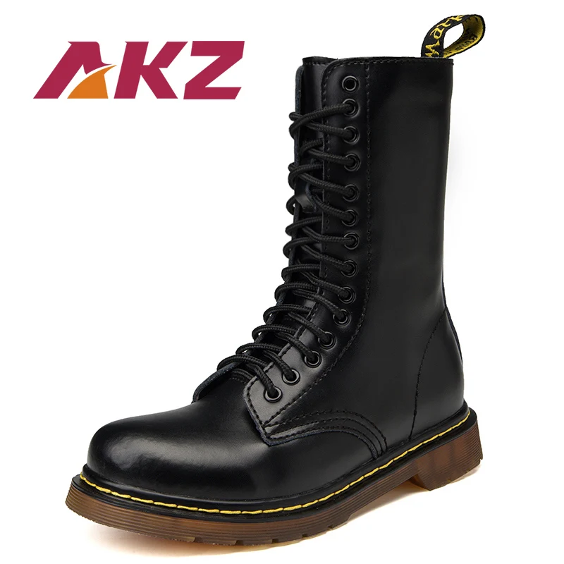 

AKZ Mixed color Unisex Mid calf Boots New Fashion Autumn Winter warm Men Martin Boots High Quality Split leather Male High Boots