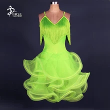 Сексуальное платье без рукавов для латинских танцев для женщин с v-образным вырезом Сальса Танго мини-юбка Бальные соревнования с кисточками танцевальные костюмы женские