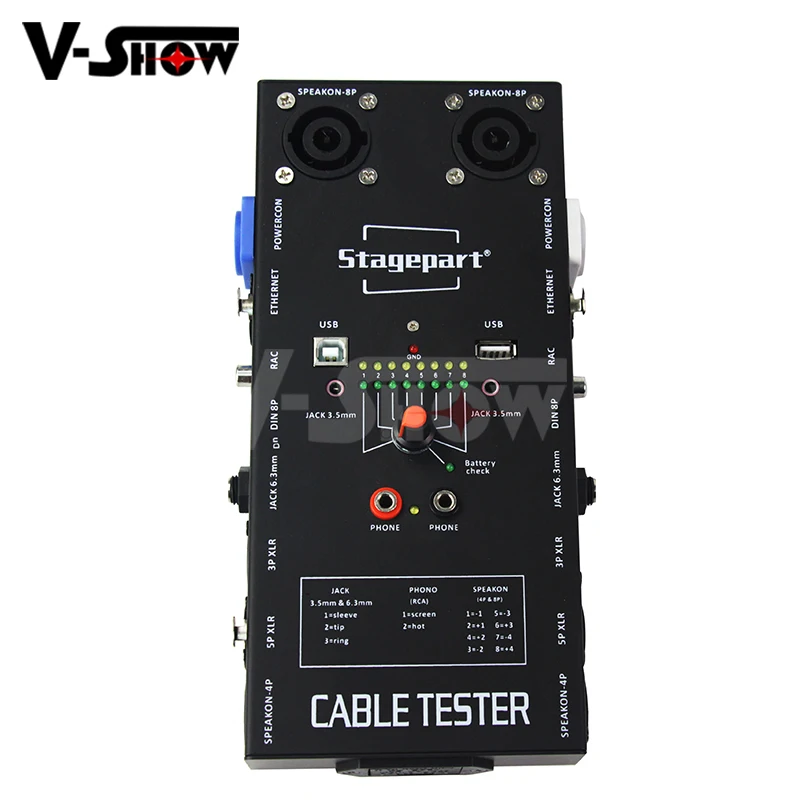 

1pc Cable Tester Wire Tracker Tracer Network RJ45, 3&5 Pin XLR,3&5&8-Pin Din,4&8-pole Speakon,USB Test
