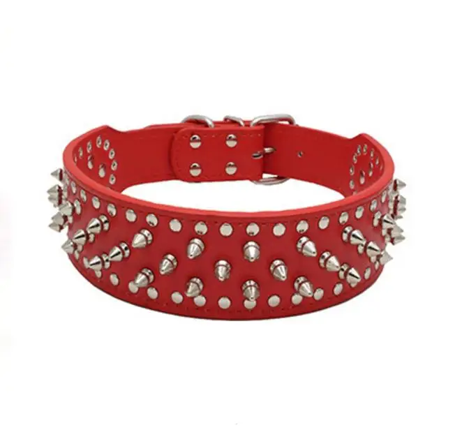 Dog collar 2inch Wide large dog Spiked Studded Leather Dog Collars 5*51-66cm For Medium Large Breeds Pitbull Mastiff Boxer Bully 3 colors pet collar