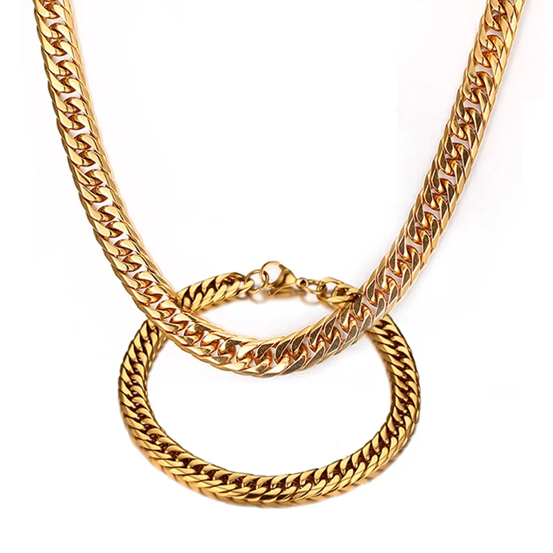 Vnox Necklace and Bracelet Jewelry Sets Stainless Steel Chain Gold