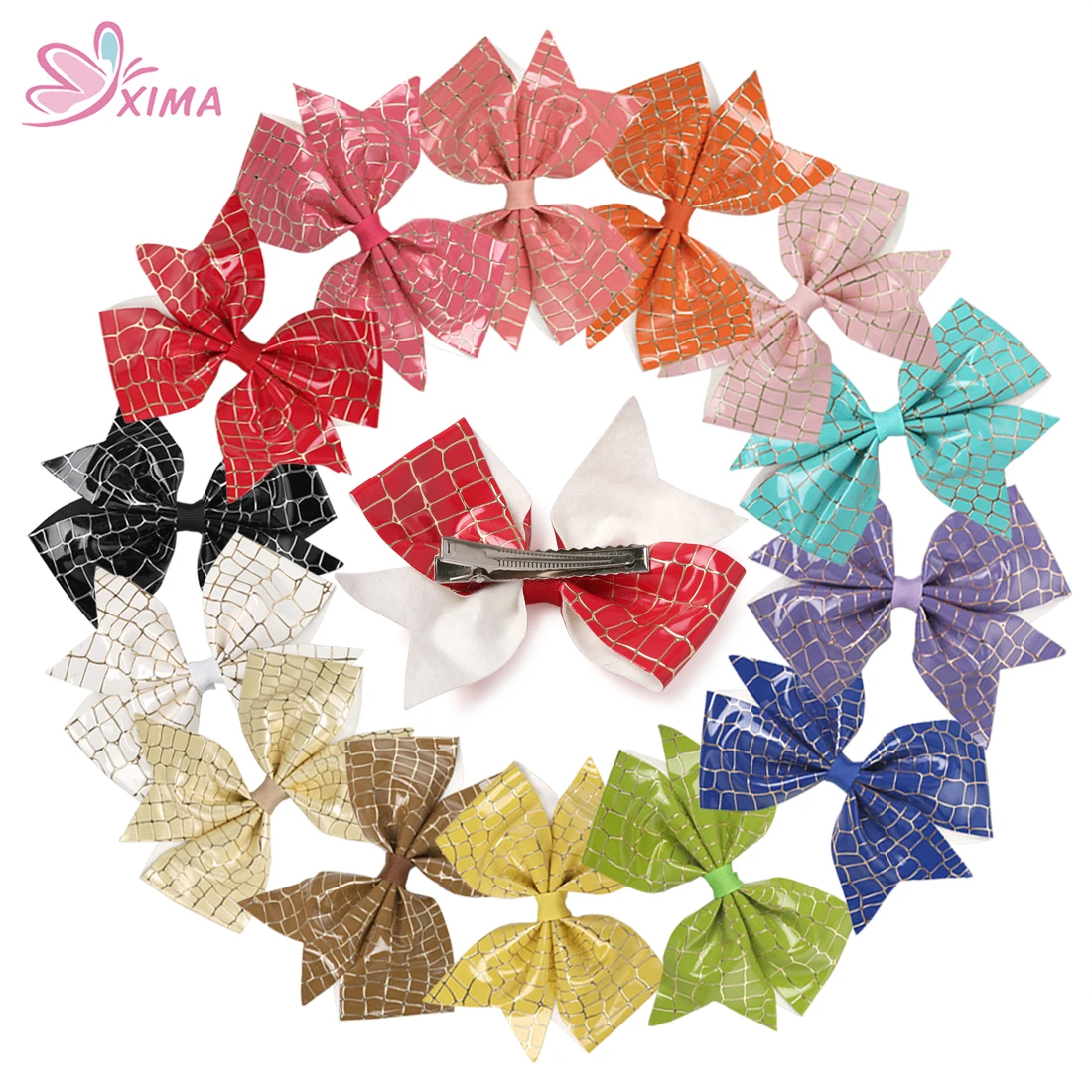 XIMA 14pcs/lot 4.5&quotHandmade Leather Hair bows PU Bows with Clip for Kids Hairpins Accessories Mix Colors |