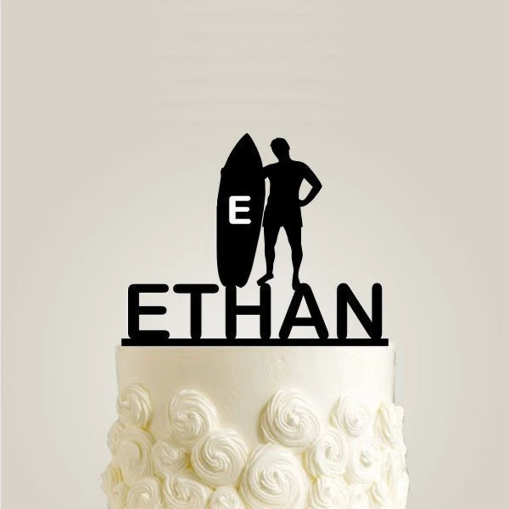 Nom Personnalise Surfeur Joyeux Anniversaire Gateau Topper Personnalise Anniversaire Figurine Pour Gateau De Fete Decor Fournitures Comme Agreable Cadeau Special Aliexpress