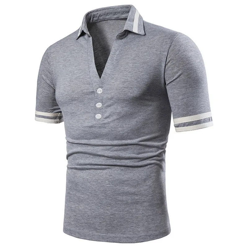 

Oeak 2019 Men Fashion Polo shirt Turn Down Design Sexy Deep V neck Polo Shirt Solid Color Button Men Summer Short Sleeve Tops