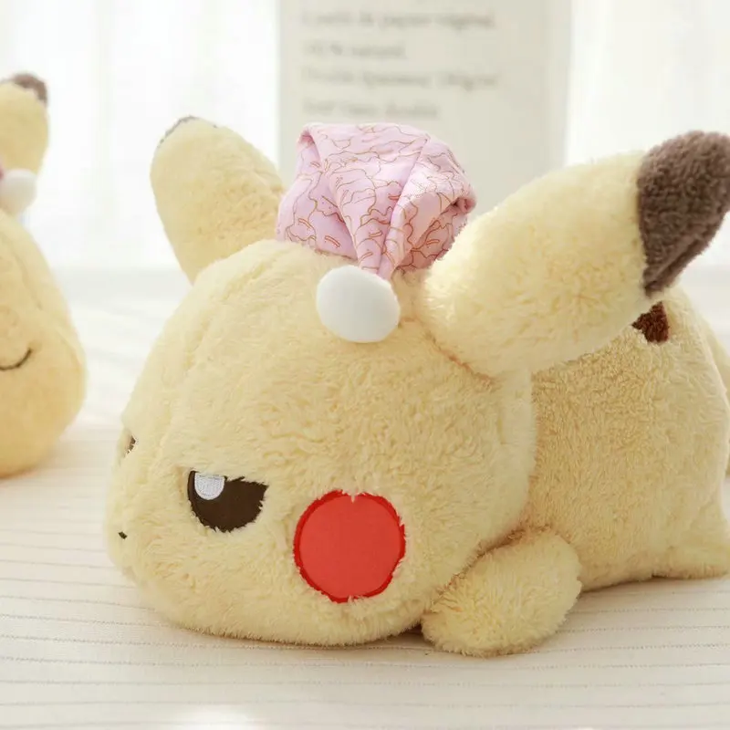 Kawaii Pikachu плюшевая аниме игрушка супер мягкая детская подушка для сна розовая шапка застенчивый сонный Пикачу Кукла игрушки для мальчиков и девочек игра кукла подарок