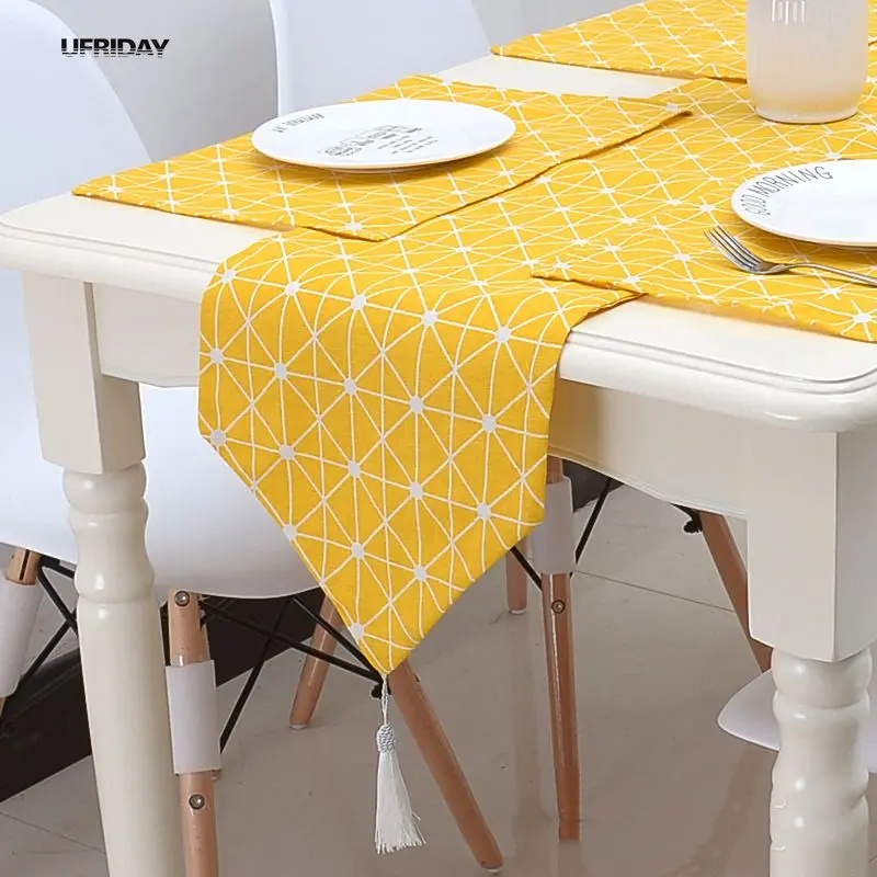 Buy UFRIDAY Modern Yellow Geometric Cotton Linen Table