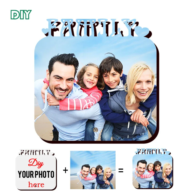 DIY Wooden Photo Frame Happy Love Family letter engraving MDF board with custom picture printing home decor