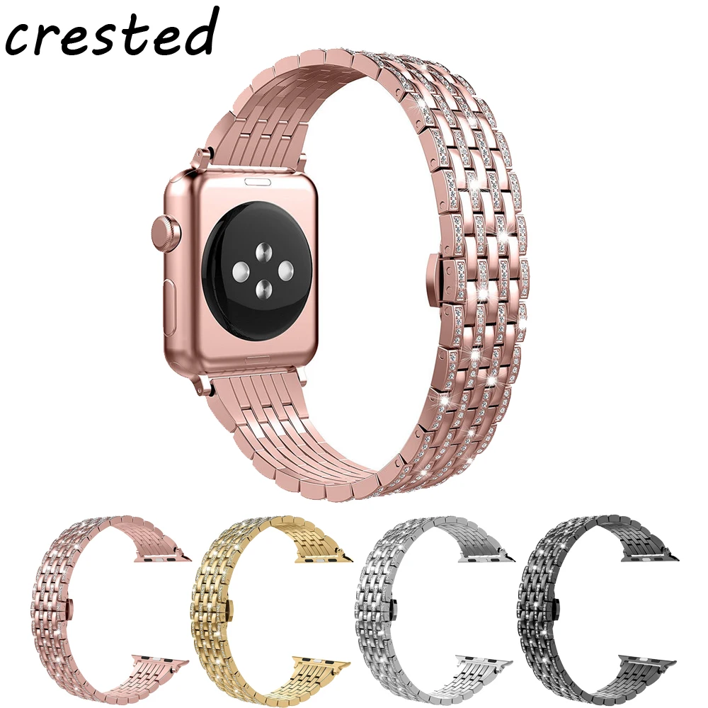 

CRESTED Luxury Crystal Rhinestone metal Stainless Steel strap for apple watch iwatch series 3/2/1 bracelet wrist belt watchband