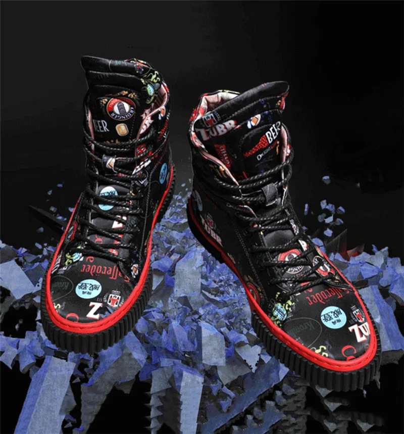 Мужские высокие повседневные кроссовки; коллекция года; модная мужская обувь в стиле хип-хоп; цвет красный, синий; мужская обувь на плоской подошве со шнуровкой; 5#15/15E50