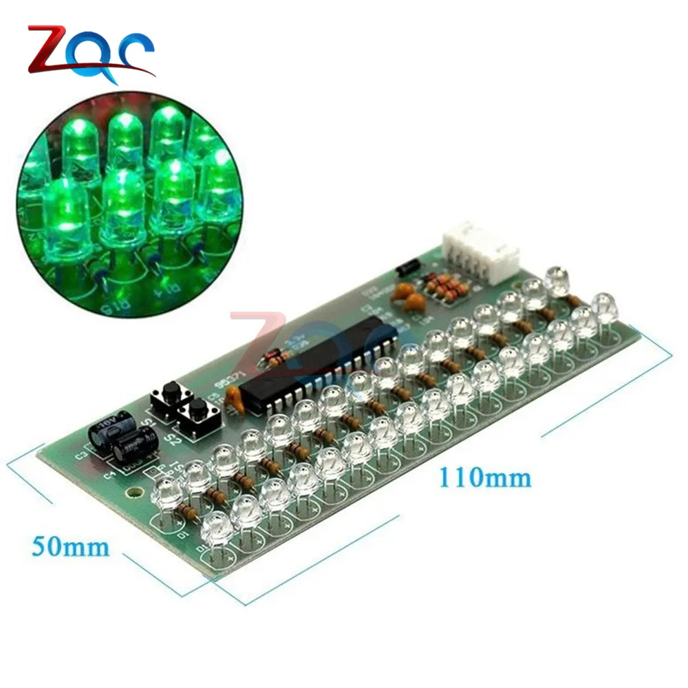 VU Meter индикаторный усилитель уровня двухканальный 16 Светодиодный MCU регулируемый светодиодный дисплей зеленого цвета