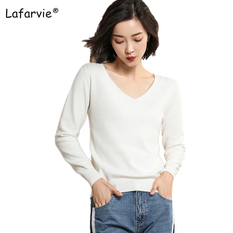 Lafarvie V-neck Knitted Sweater Women Tops Autumn Winter Casual Pullover Female Long Sleeve Solid Color Soft High Quality Jumper Lafarvie V-neck Knitted Sweater Women Tops Autumn Winter Casual Pullover Female Long Sleeve Solid Color Soft High Quality Jumper