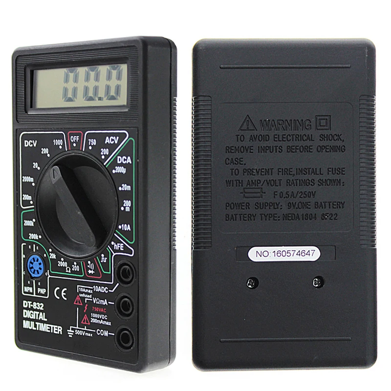 DT832 цифровой мультиметр AC DC Вольтметр Амперметр Ом авто полярность тестер зуммер