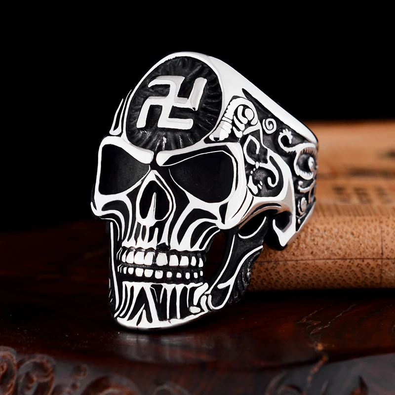 Anillo calavera de plata de 2 Punk de acero inoxidable 316L, nuevo diseño, anillo de calavera para hombres y niños|Anillos| - AliExpress