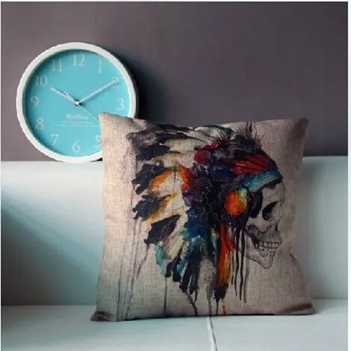 New Native American Indian Skull Headdress Cushion Cover Vintage New Native American Indian Skull Headdress Cushion Cover Vintage Home Decor Linen Cotton Throw Pillow Case Pattern In From