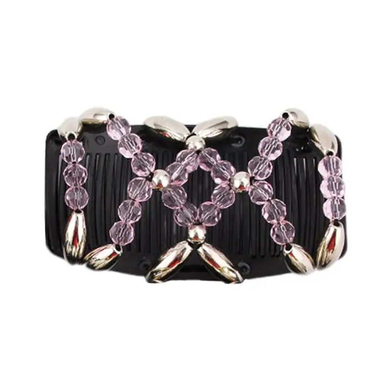 

6 Color Ladies Professional Magic Double Hair Comb Imitation Crystal Beaded Elasticity Hair Clip Ponytail Clamp DIY Styling Tool