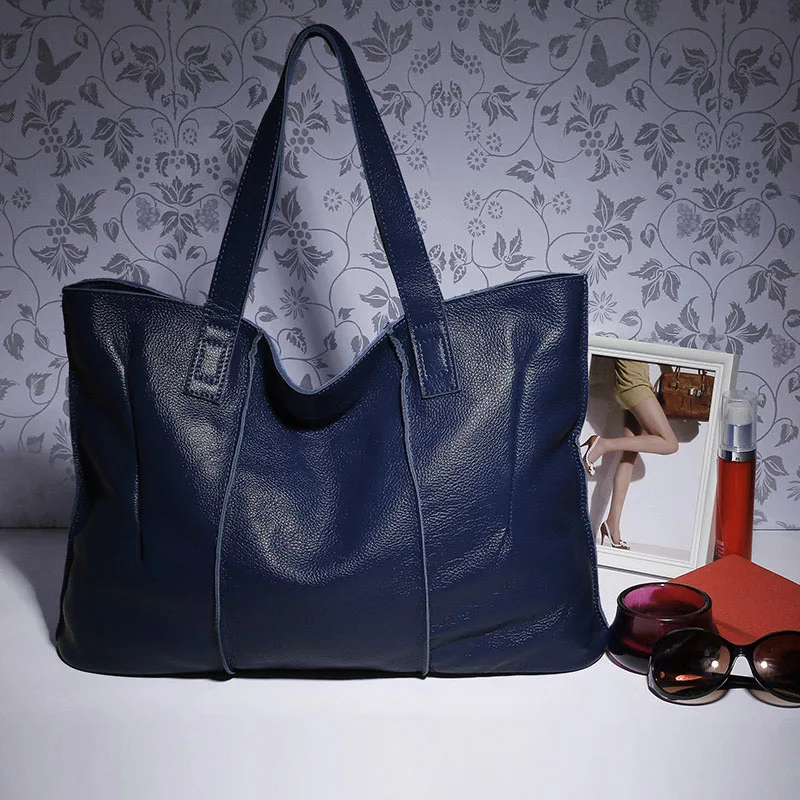 Zency натуральная кожа сумка большая Вместительная женская сумка через плечо ретро сумка-тоут Кошелек Высокое качество вместительные коричневые сумки для покупок - Цвет: Dark Blue