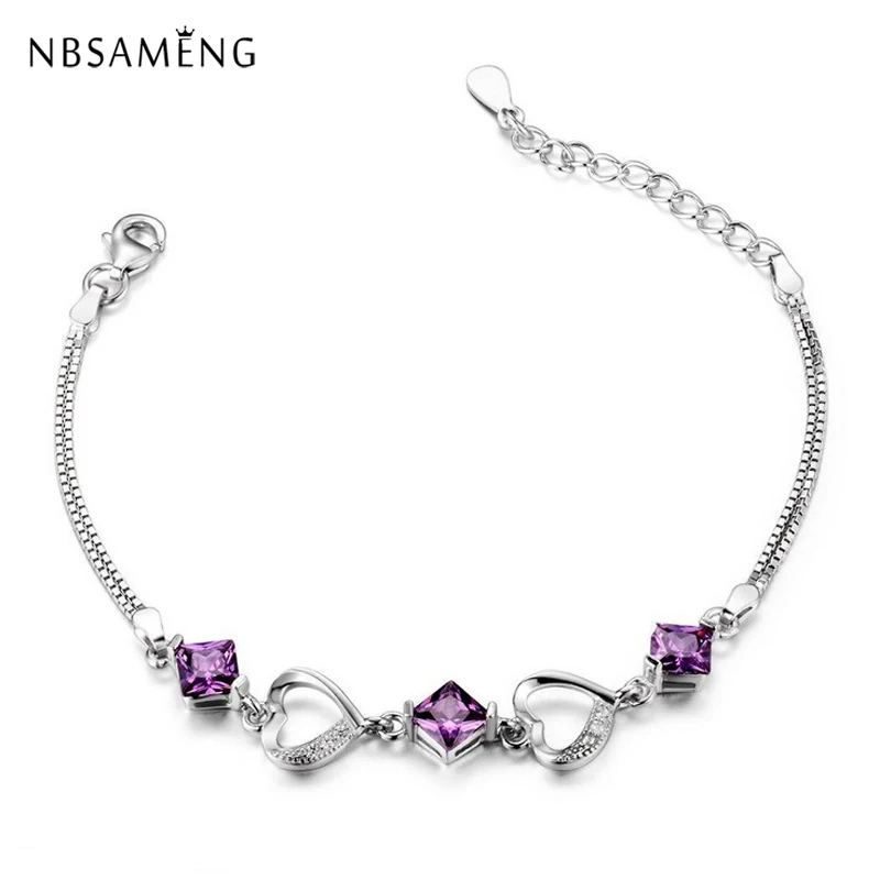 

2018New Authentic 925 Sterling Silver Bracelet Love Heart Crystal Bracelets For Women Valentines Day Gift Fine Diy Jewelry
