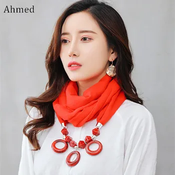 

Ahmed Muslin Geometric Resin Beads Necklace Scarf for Women Boho Ethnic Round Pendant Necklace Jewelry Collar Bijoux